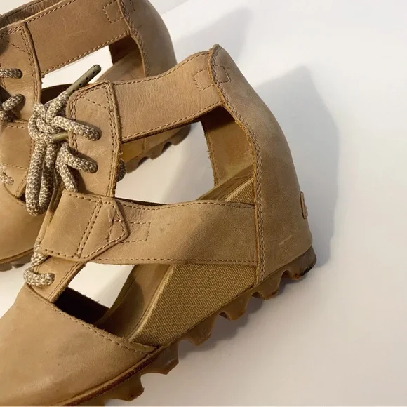Sorel Joanie Camel Tan Leather Wedge Heel Sandals Casual Outdoor - Picture 10 of 15